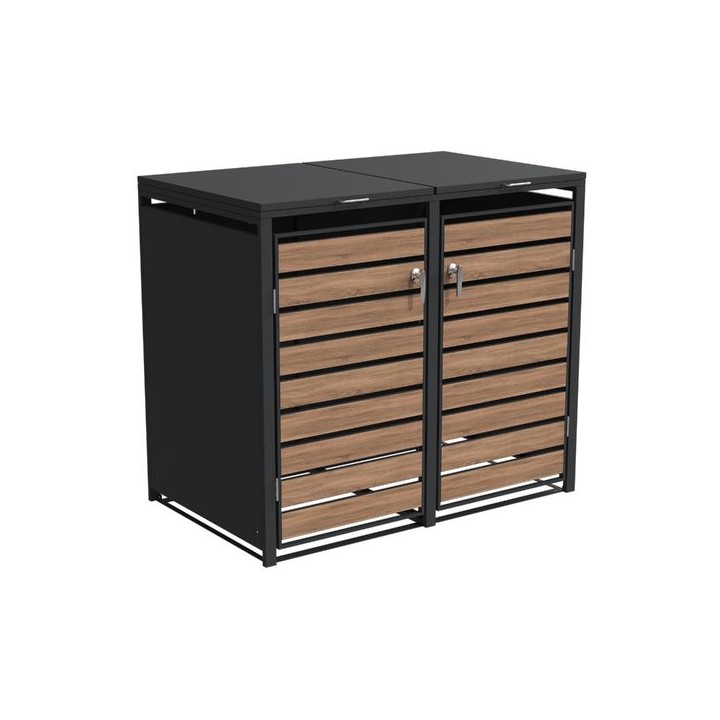 Double Bin Storage with Lid - Woodgrain & Charcoal