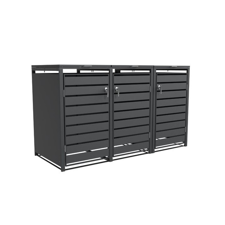 Triple Bin Storage with Lid - Charcoal