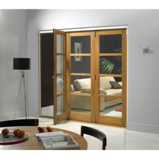 Jci Door Unfinished Oak Veneer Shaker 4 Light 3 Door Folding Set 2390 x 2074mm