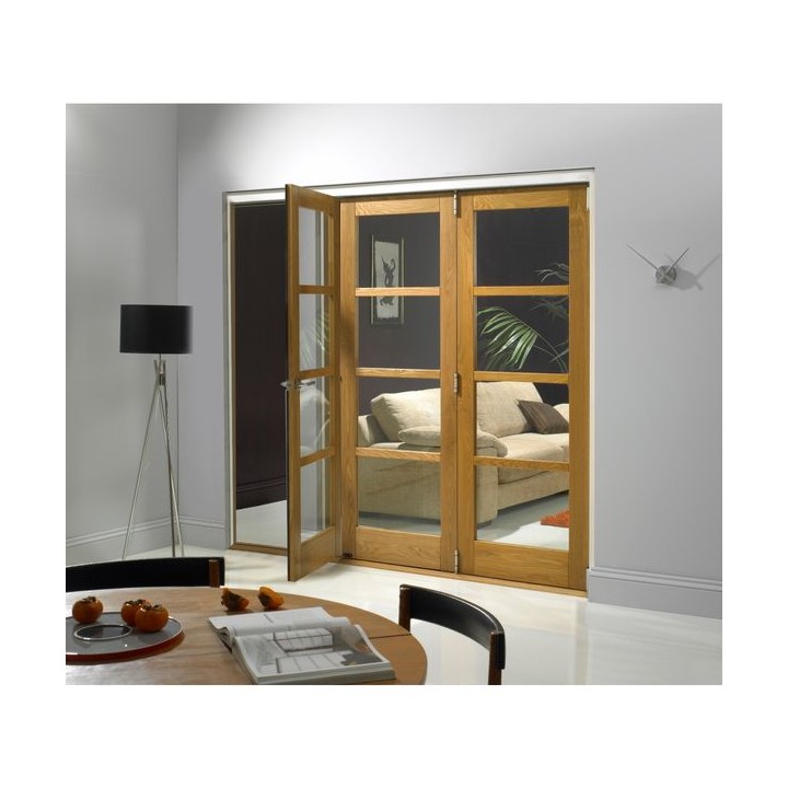 Jci Door Unfinished Oak Veneer Shaker 4 Light 3 Door Folding Set 2390 x 2074mm