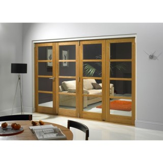 Jci Door Unfinished Oak Veneer Shaker 4 Light 4 Door Folding Set 2990 x 2074mm