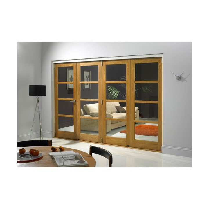 Jci Door Unfinished Oak Veneer Shaker 4 Light 4 Door Folding Set 2990 x 2074mm