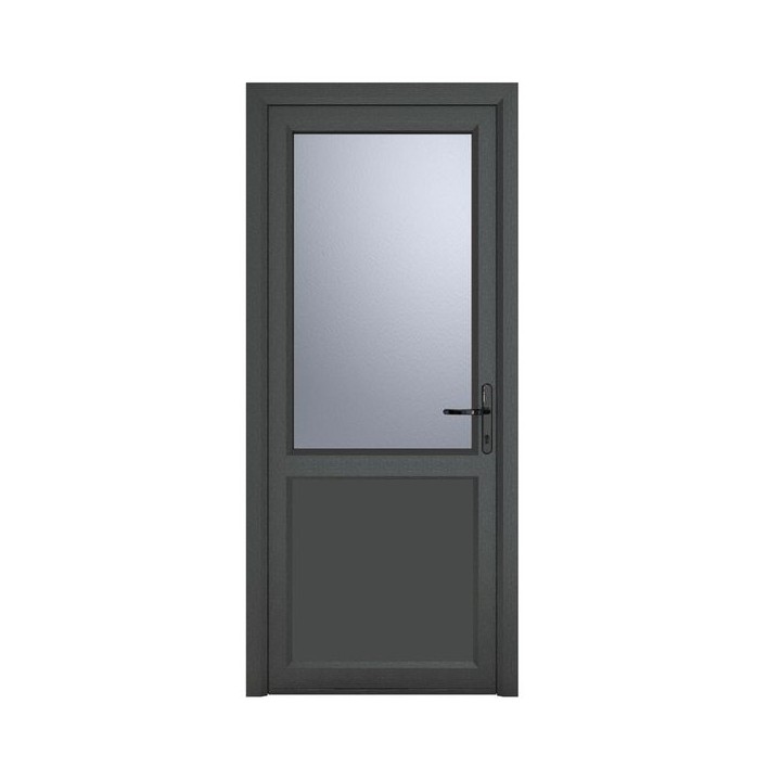 Crystal Single Door Half Glass Half Panel Left Hand Grey 7016 External White Internal Obscure 890 x 2090 x 70mm
