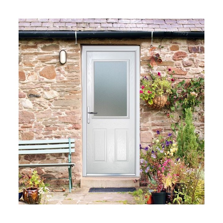 Crystal Composite Door Two Square Large Glass White Right Hand 150 Cill Included 920 x 2055 Obscure Glass Glazing