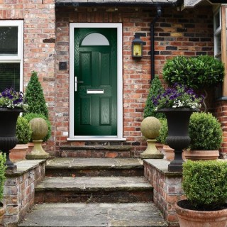 Crystal Composite Door Four Square Sunburst Dark Green Right Hand 150 Cill Included 920 x 2055 Obscure Glass GLAZING.