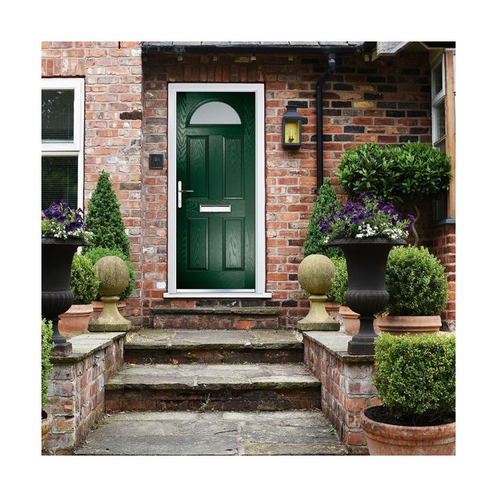 Crystal Composite Door Four Square Sunburst Dark Green Right Hand 150 Cill Included 920 x 2055 Obscure Glass GLAZING.