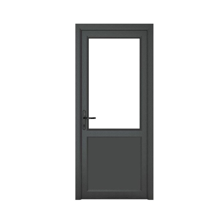 Crystal Single Door Half Glass Half Panel Right Hand Grey 7016 External White Internal Clear 890 x 2090 x 70mm