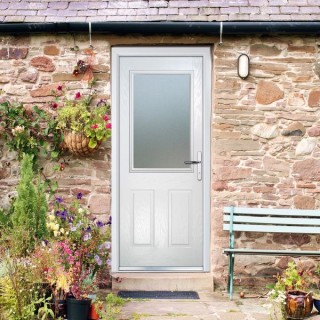 Crystal Composite Door Two Square Large Glass White Left Hand 150 Cill Included 920 x 2055 Obscure Glass Glazing