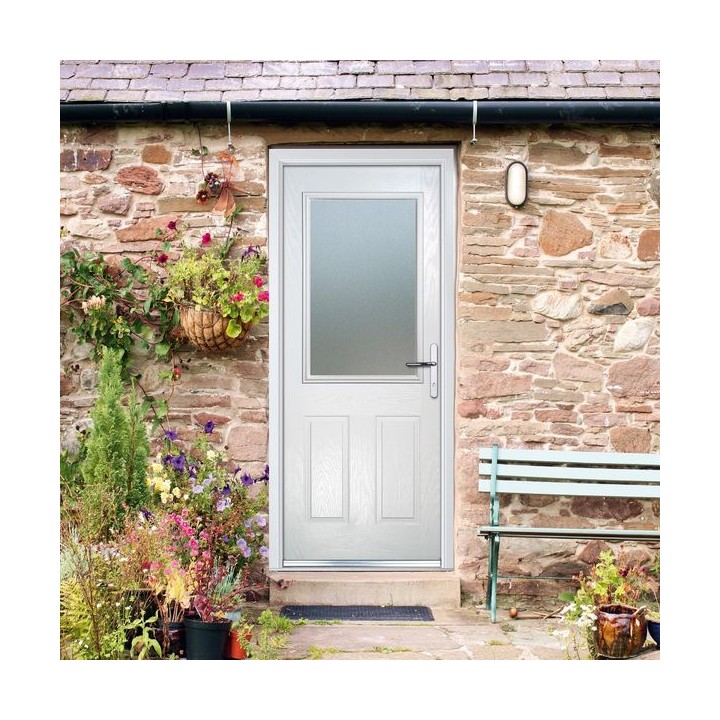 Crystal Composite Door Two Square Large Glass White Left Hand 150 Cill Included 920 x 2055 Obscure Glass Glazing