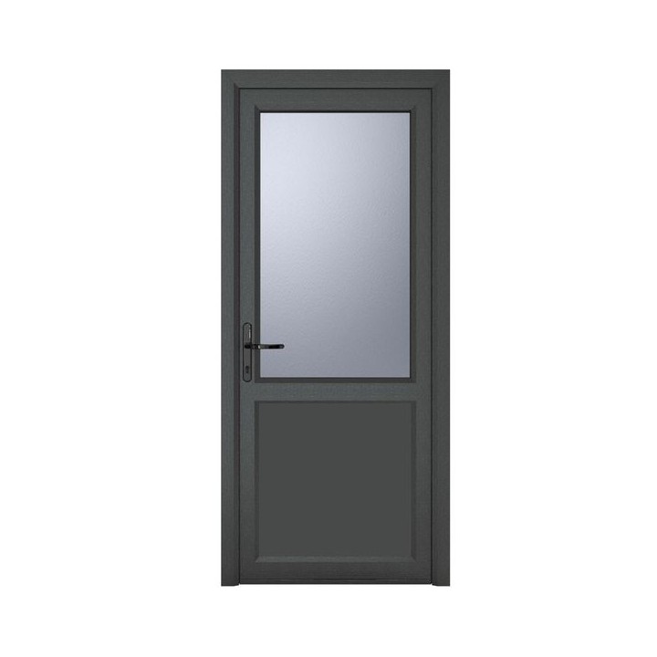 Crystal Single Door Half Glass Half Panel Right Hand Grey 7016 External White Internal Obscure 840 x 2090 x 70mm