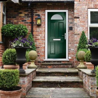 Crystal Composite Door Four Square Sunburst Dark Green Left Hand 150 Cill Included 920 x 2055 Obscure Glass GLAZING.