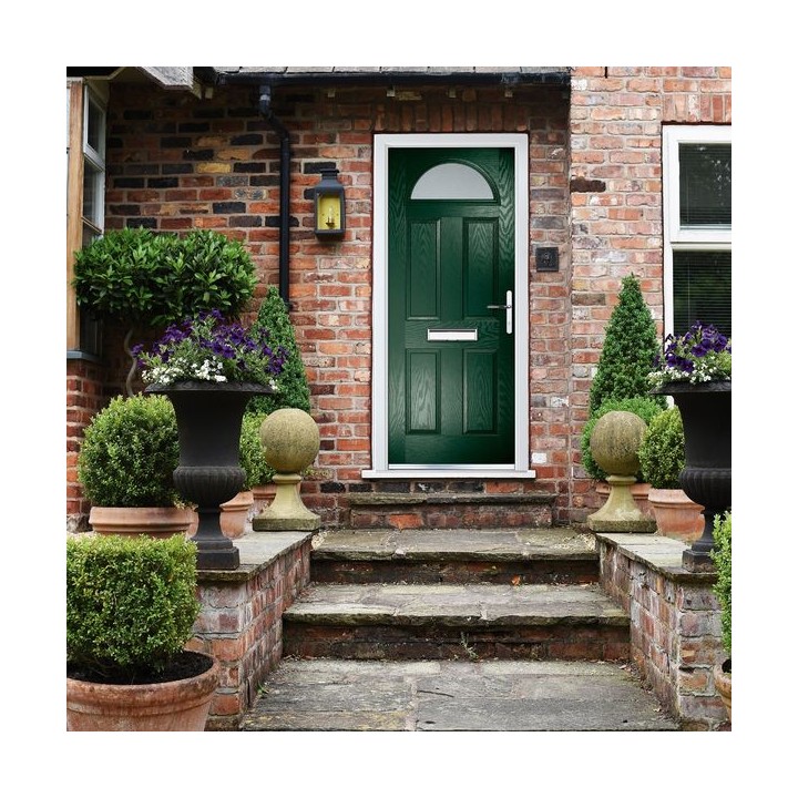 Crystal Composite Door Four Square Sunburst Dark Green Left Hand 150 Cill Included 920 x 2055 Obscure Glass GLAZING.