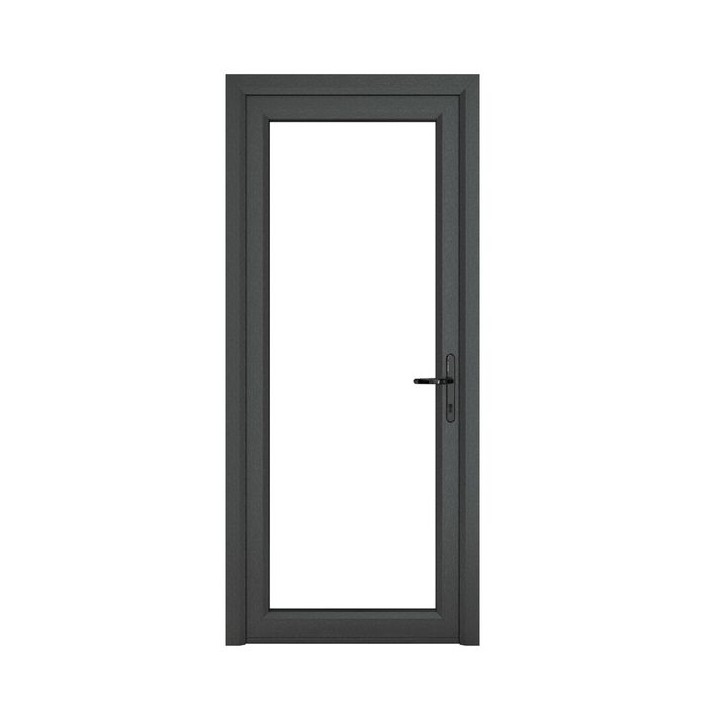 Crystal Single Door Full Glass Left Hand Grey 7016 External White Internal Clear 920 x 2090 x 70mm