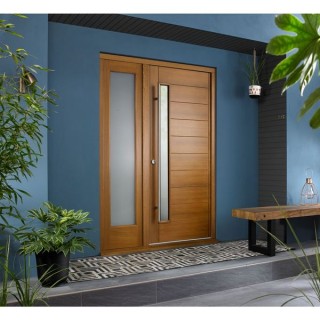 Stockholm External Oak Veneer Door 1981 x 838 x 44mm and Frame with Side Light 457mm Reversible