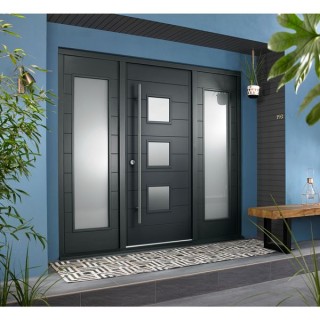 Malmo External Grey Hardwood Veneer Door 1981 x 838 x 44mm and Frame with 2 Side Lights 610mm Left and Right Hand