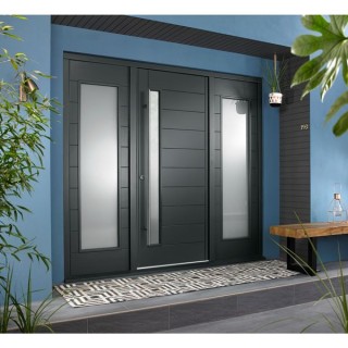 Stockholm External Grey Hardwood Veneer Door 1981 x 838 x 44mm and Frame with 2 Side Lights 610mm Left and Right Hand