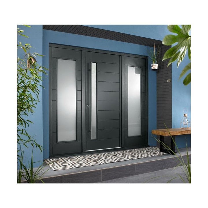 Stockholm External Grey Hardwood Veneer Door 1981 x 838 x 44mm and Frame with 2 Side Lights 610mm Left and Right Hand
