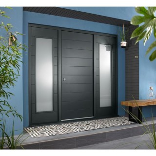 Oslo External Grey Hardwood Veneer Door 1981 x 838 x 44mm and Frame with 2 Side Lights 457mm Left and Right Hand