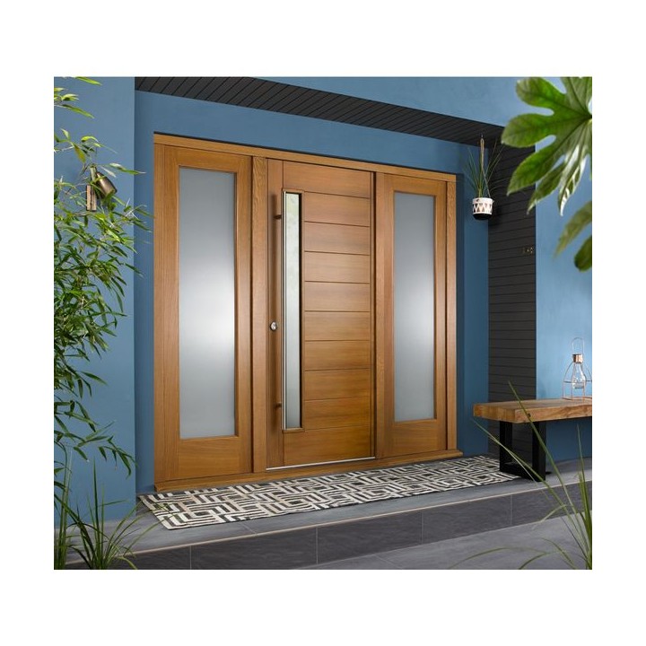 Stockholm External Oak Veneer Door 1981 x 838 x 44mm and Frame with 2 Side Lights 610mm Left and Right Hand