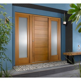 Oslo External Oak Veneer Door 1981 x 838 x 44mm and Frame with 2 Side Lights 610mm Left and Right Hand