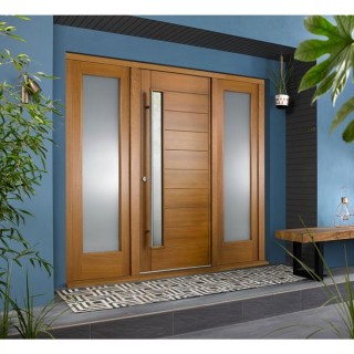 Stockholm External Oak Veneer Door 1981 x 838 x 44mm and Frame with 2 Side Lights 457mm Left and Right Hand