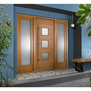 Malmo External Oak Veneer Door 1981 x 838 x 44mm andFrame with 2 Side Lights 457mm Left and Right Hand