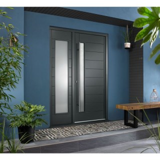 Stockholm External Grey Hardwood Veneer Door 1981 x 838 x 44mm and Frame with Side Light 457mm Reversible