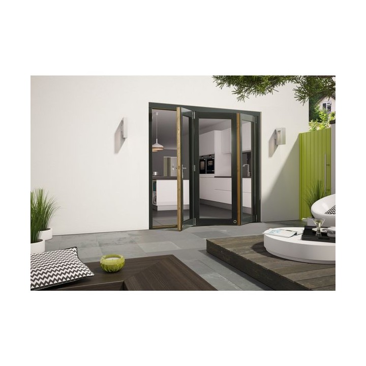 External Pre Finished Aluminium Clad Grey Oak Bifold Door Set 2700 x 72mm