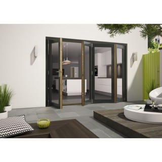External Pre Finished Aluminium Clad Grey Oak Folding Door Set 3600 x 72mm