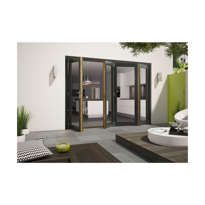 External Pre Finished Aluminium Clad Grey Oak Folding Door Set 3600 x 72mm