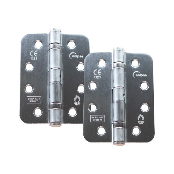 Eclipse 14104 Ball Bearing Radius Corner Hinge Grade 11 Satin Chrome 102 x 76 x 2.7mm 2 Pack