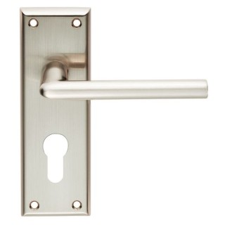 4FireDoors Vogue Lever Handle On Euro Profile Back Plate Satin Nickel
