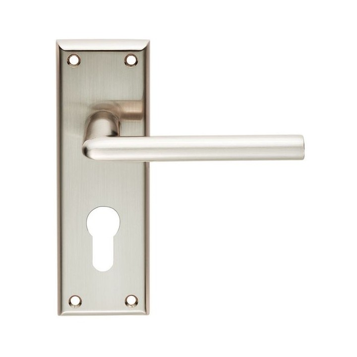4FireDoors Vogue Lever Handle On Euro Profile Back Plate Satin Nickel