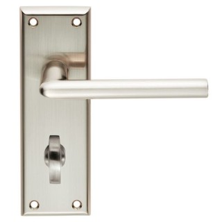 4FireDoors Vogue Lever Handle On Bathroom Back Plate Satin Nickel