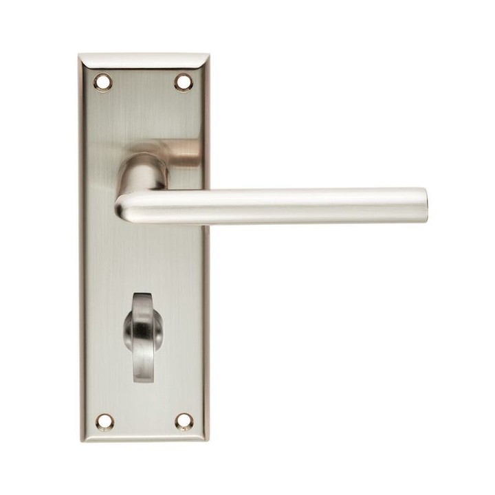 4FireDoors Vogue Lever Handle On Bathroom Back Plate Satin Nickel