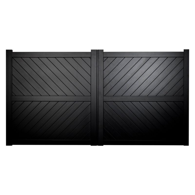 Cambridge Double Swing Flat Top Driveway Gate with Diagonal Solid Infill 3750 x 1600mm Black
