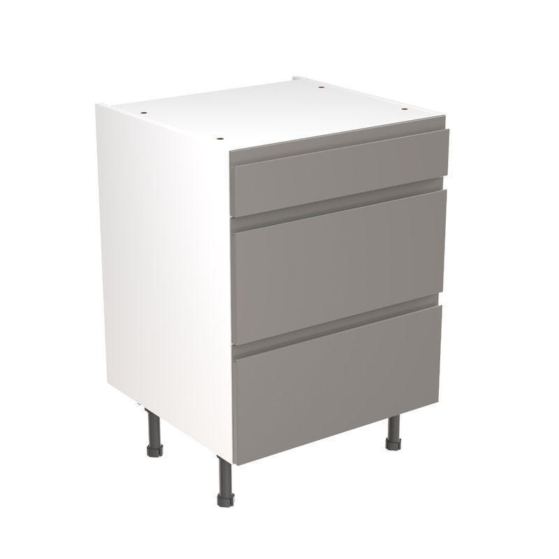 Flatpack Three Drawer Base Unit J-pull Ultra Matt Dust Grey 600mm - FKKJ0806 Flatpack Three Drawer Base Unit J-pull Ultra Matt Dust Grey 600mm - FKKJ0806