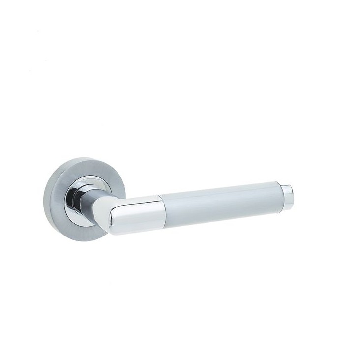 Frelan Hardware Jedo Mitred Lever On Rose Polished Chrome and Satin Chrome