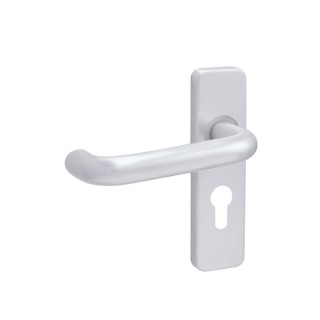 4FireDoors Round Bar Lever Handle On Euro Profile Back Plate Polished Aluminium 19mm