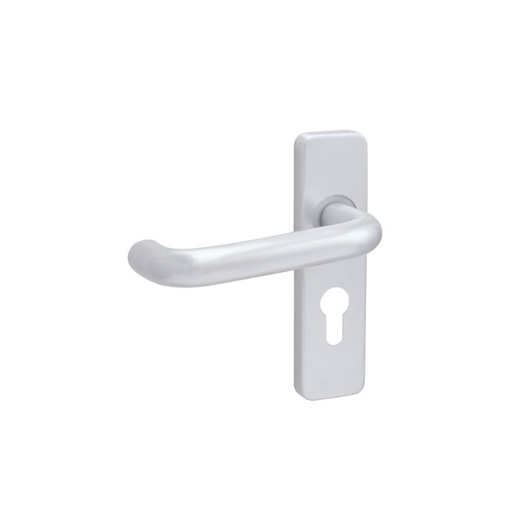 4FireDoors Round Bar Lever Handle On Euro Profile Back Plate Polished Aluminium 19mm