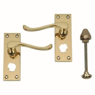 4trade Victorian Scroll Bathroom Lock Handle Brass