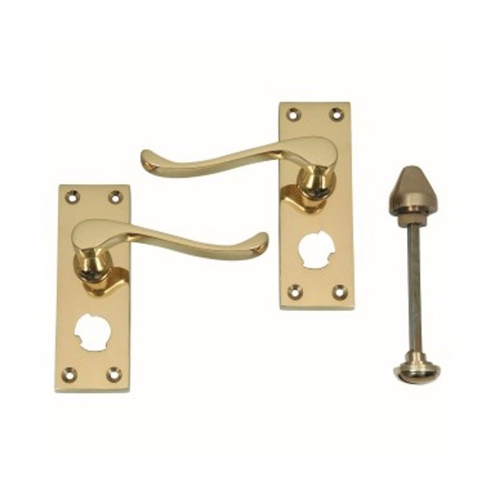 4trade Victorian Scroll Bathroom Lock Handle Brass