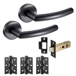 Jb Kind Raven RAVLP Curved Lever On Round Rose Handle and Latch Pack Matt Black