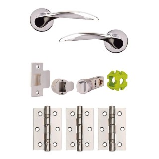 Jigtech JTB72000 Cresta Round Rose Lever Handle Door Pack Polished Chrome (Includes 57mm Latch & 3xHinges)