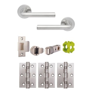 Jigtech JTB72225 Riva Round Rose Lever Handle Door Pack Satin Chrome (Includes 57mm Latch & 3xHinges)