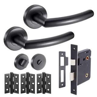 Jb Kind Raven RAVPP Curved Lever On Round Rose Privacy Handle and Latch Pack Matt Black