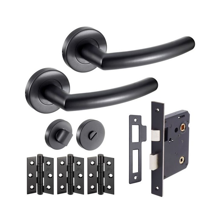 Jb Kind Raven RAVPP Curved Lever On Round Rose Privacy Handle and Latch Pack Matt Black