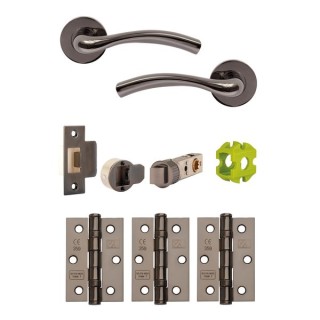 Jigtech JTB71400 Solar Round Rose Lever Handle Door Pack Black Nickel Includes 57mm Latch & 3 x Hinges