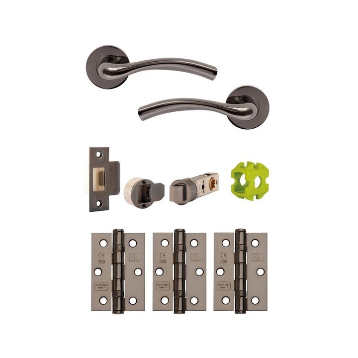 Jigtech JTB71400 Solar Round Rose Lever Handle Door Pack Black Nickel Includes 57mm Latch & 3 x Hinges
