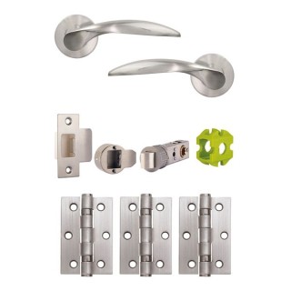 Jigtech JTB72200 Cresta Round Rose Lever Handle Door Pack Satin Chrome Plated (Includes 57mm Latch & 3xHinges)